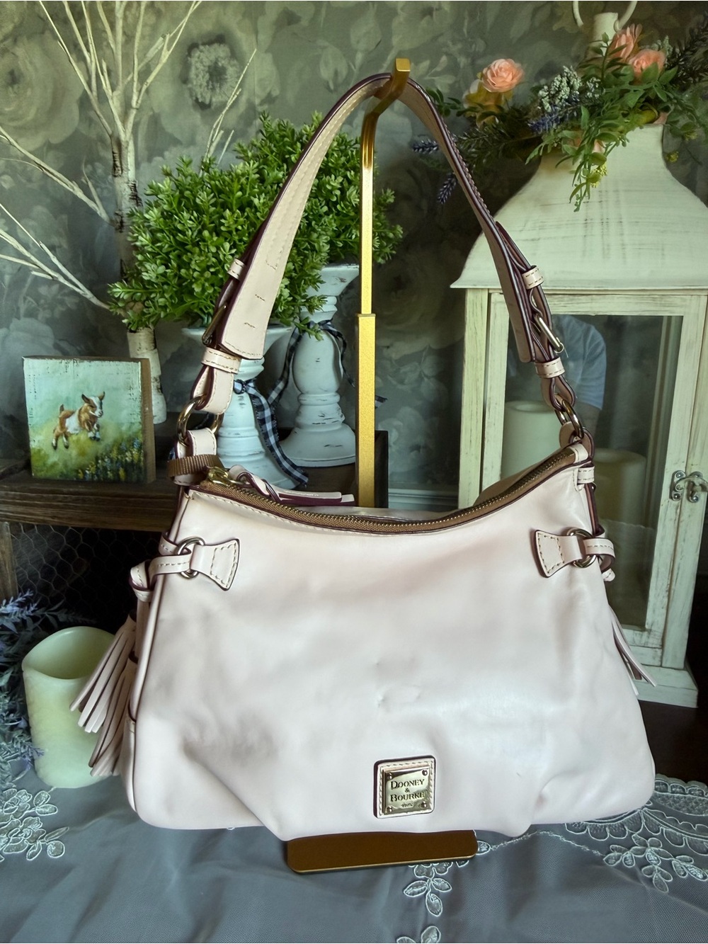 Dooney & Bourke Pale Pink Leather Small Shoulder Hobo Bag Purse